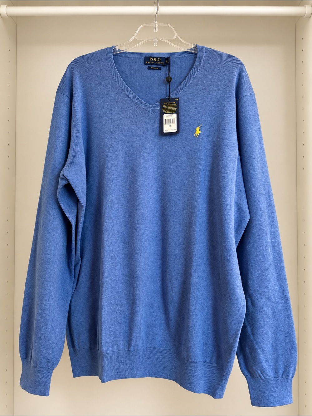 Polo by Ralph Lauren Powder Blue V-Neck Sweater with Yellow Pony